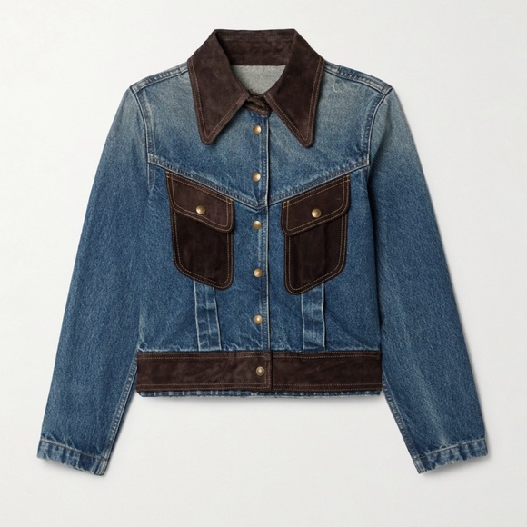Nili Lotan Blue and Brown Jean Jacket - Picture 1 of 4